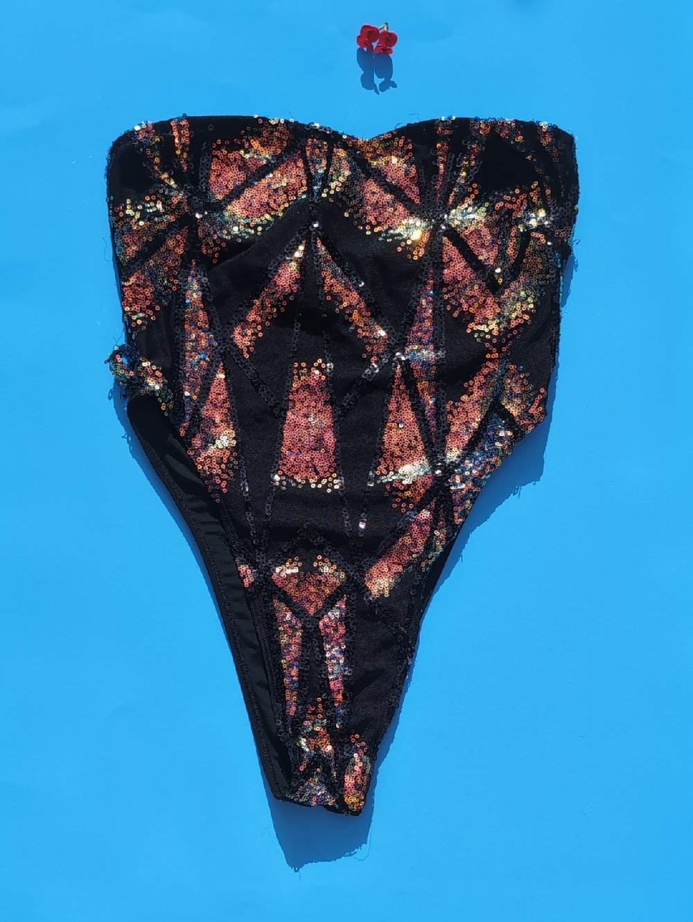 Fashion Nova Black Strapless Swimsuit with Sequin Detail Size M